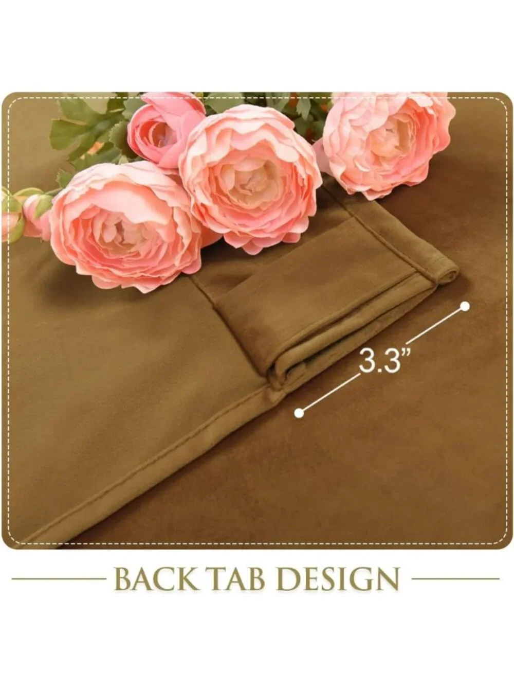 Boho Gold Brown Velvet Curtains, 2 Panels, Back Tab, W52 x L90, Fall Decor
